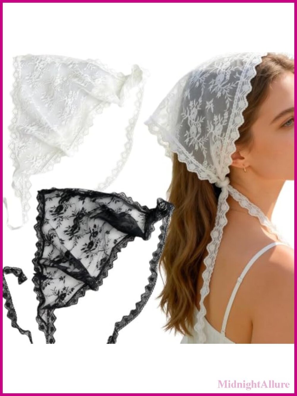 Lace Flower Hair Scarf Bandanas Headband 2 Pack Floral Wraps